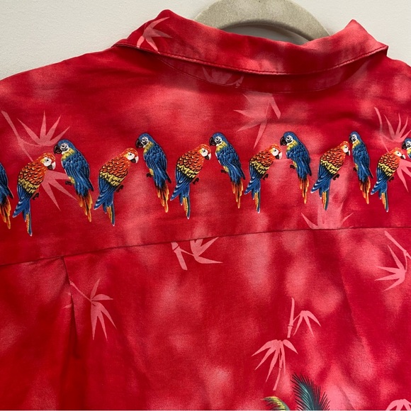 Vintage Ky’s Men’s Red Hawaiian Shirt Parrots Surfboards Buttondown - Picture 7 of 11